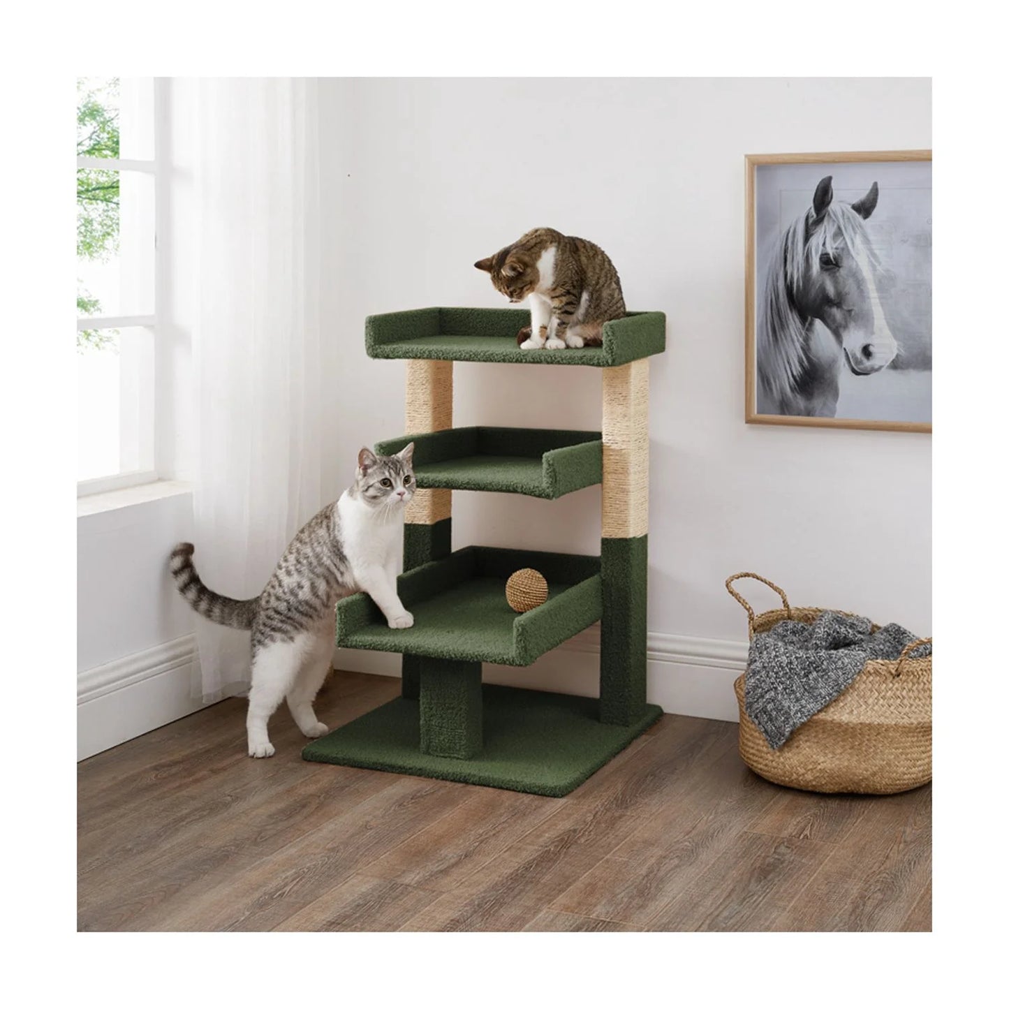 Nala Triple Cat Tower by -Color:Green