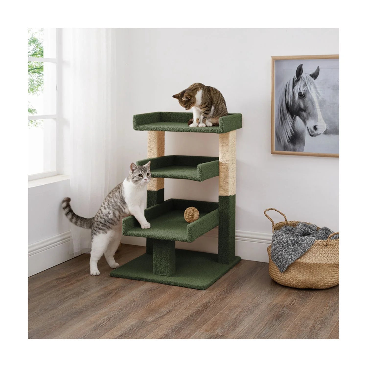 Nala Triple Cat Tower by -Color:Green